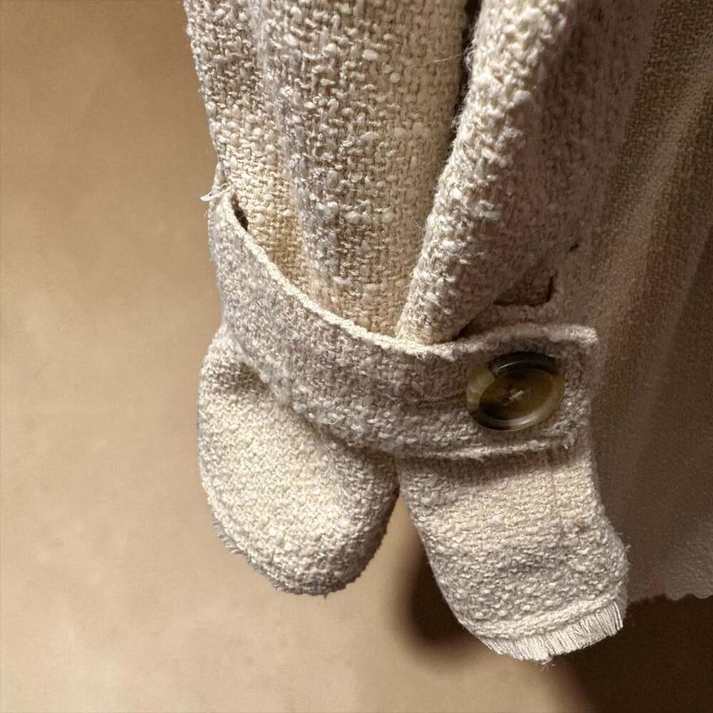 Future Collective Cream Boucle Frayed Edge Trench Coat - Picture 5 of 9